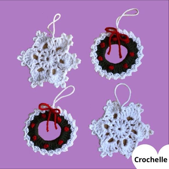 Hand Crafted Other - Crochet Christmas Wreath and Snowflake Ornaments